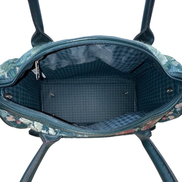 Atlantic Women’s Green Floral Tapestry Zippered Duffel Bag with Leather Handles - Picture 11 of 13